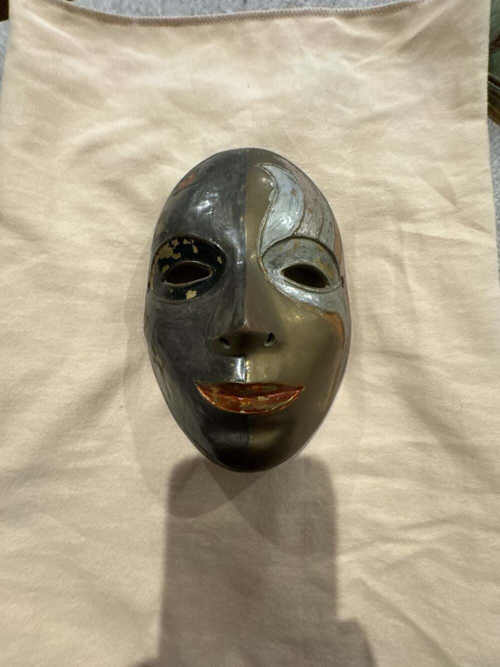 Vintage Hand-Painted Solid Brass Decorative Face Mask Made in India